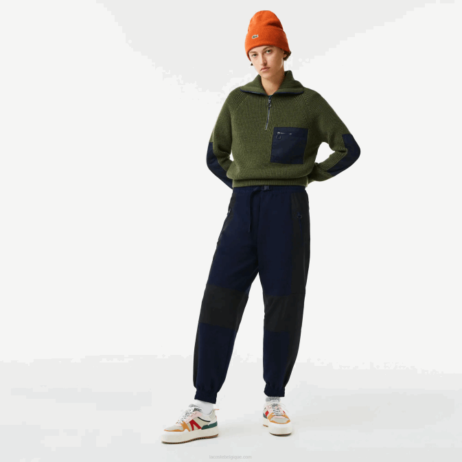 bleu marine noir r8p V6HV2552 femmes Lacoste pantalon de survêtement color block à écusson