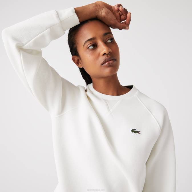 blanc 70v V6HV2393 femmes Lacoste sweat-shirt en coton mélangé à col rond