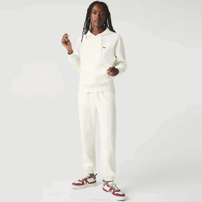 blanc 70v V6HV2529 femmes Lacoste sweat ample à capuche en coton mélangé