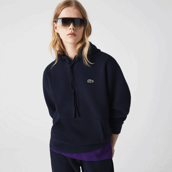bleu marine 166 V6HV2527 femmes Lacoste sweat ample à capuche en coton mélangé