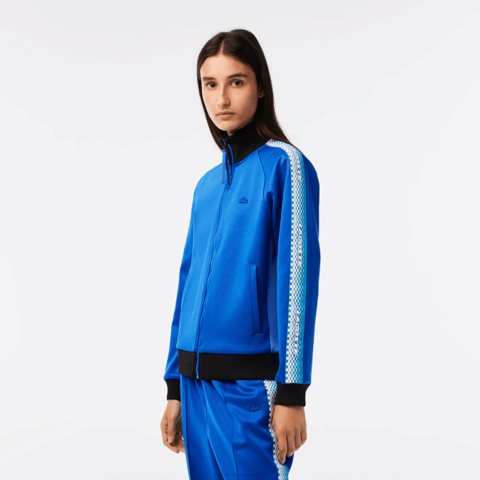 bleu noir af6 V6HV2398 femmes Lacoste sweat zippé ample à rayures logo