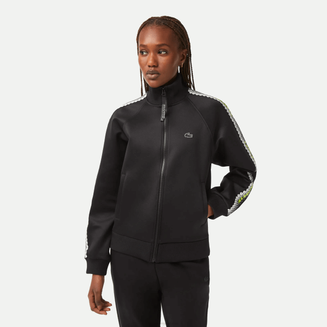 noir 031 V6HV2397 femmes Lacoste sweat zippé ample à rayures logo