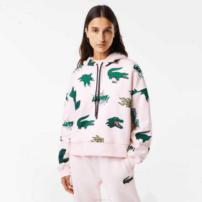 rose clair t03 V6HV2556 femmes Lacoste sweat oversize à capuche en polaire
