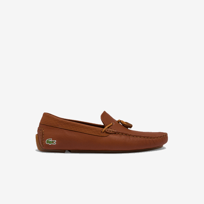 gomme brune 524 V6HV1843 Hommes Lacoste chaussures de conduite en cuir à pampilles pilote