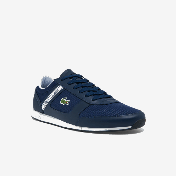 marine et blanc 092 V6HV1699 Hommes Lacoste baskets en cuir et textile menerva sport