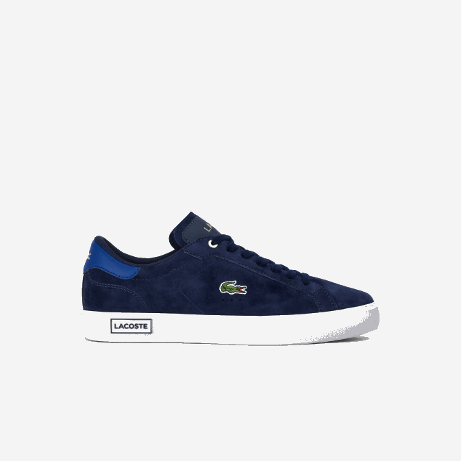 marine et blanc cassé j18 V6HV1900 Hommes Lacoste baskets powercourt en cuir à contraste de couleurs