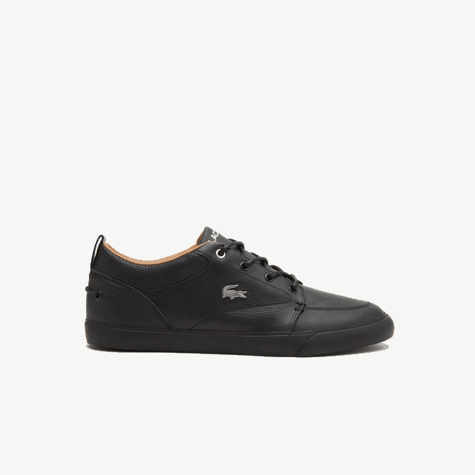 noir 02h V6HV1758 Hommes Lacoste baskets bayliss en cuir à col perforé