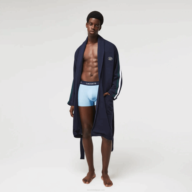 bleu marine 166 V6HV1401 Hommes Lacoste peignoir en piqué de coton à écussons texturés d'inspiration sportive