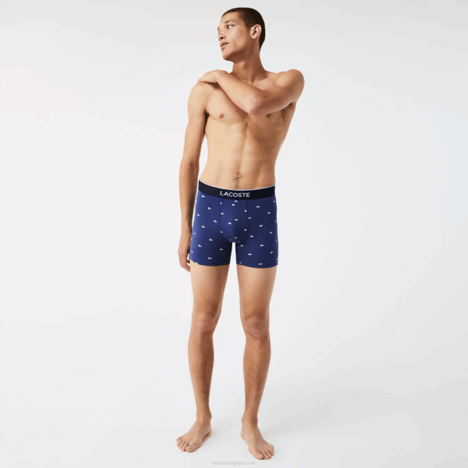 bleu marine gris rouge chine w3t V6HV1428 Hommes Lacoste Lot de 3 boxers longs en coton stretch avec taille marquée