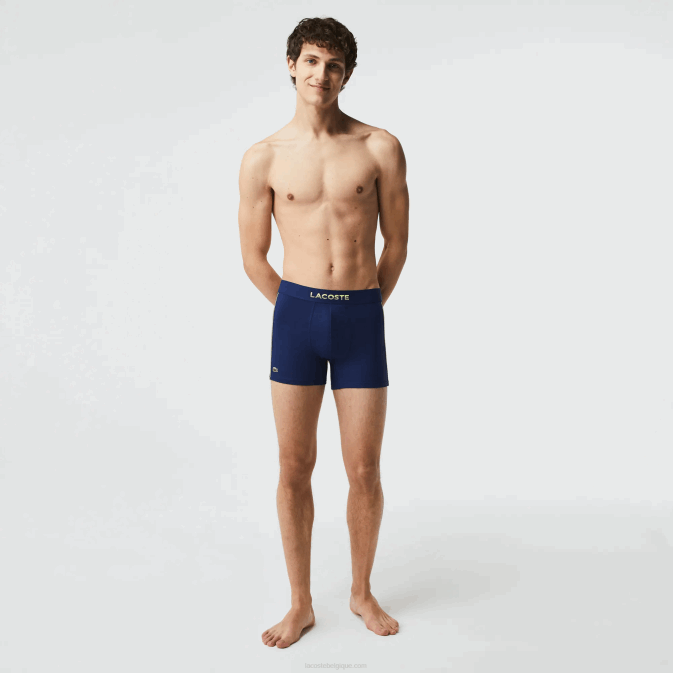bleu marine jaune flashy 39n V6HV1556 Hommes Lacoste boxer en maille technique respirante