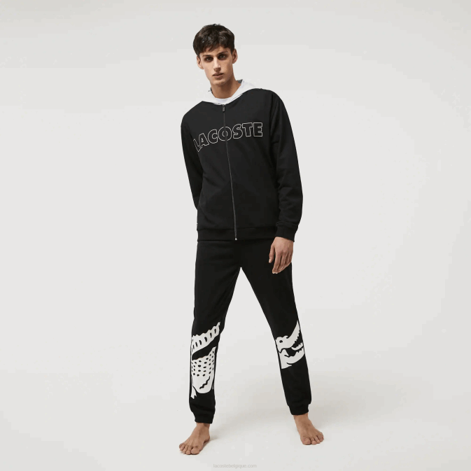 chine gris noir snp V6HV1474 Hommes Lacoste sweat à capuche d'intérieur en molleton de coton de marque