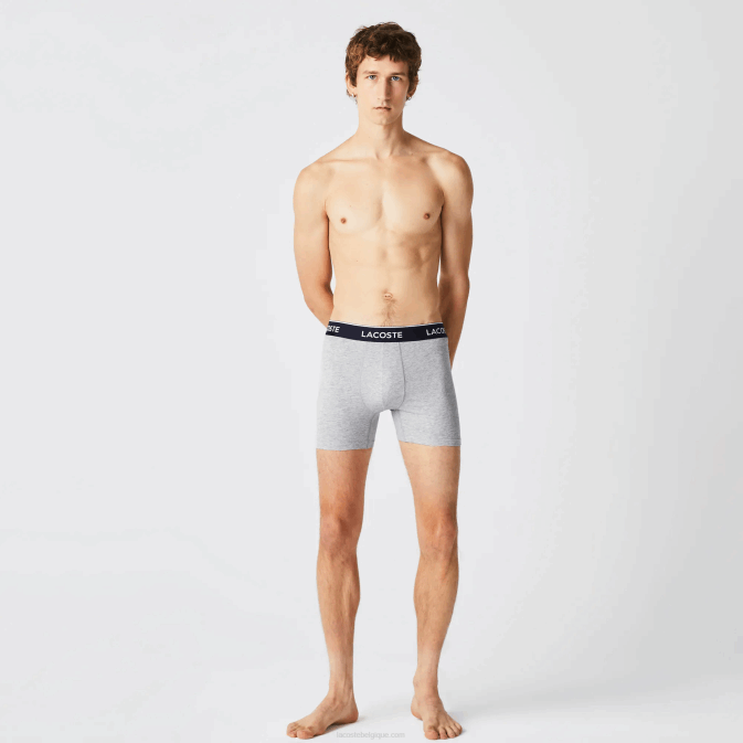 gris chiné cca V6HV1407 Hommes Lacoste Lot de 3 boxers longs en coton stretch