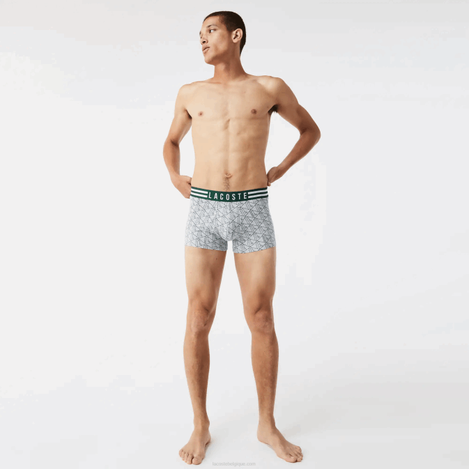 gris chine blanc bleu marine tya V6HV1396 Hommes Lacoste lot de 3 boxers en coton stretch à taille rayée