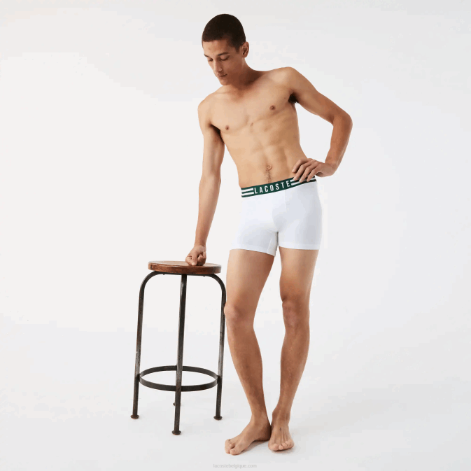 gris chine blanc bleu marine tya V6HV1434 Hommes Lacoste Lot de 3 boxers longs en coton stretch à taille rayée