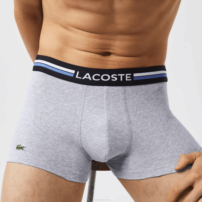 gris chine kaki vert bleu 8wz V6HV1348 Hommes Lacoste lot de 3 boxers emblématiques à ceinture tricolore
