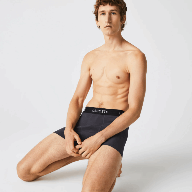 gris foncé rouge bleu noir 8w3 V6HV1528 Hommes Lacoste lot de 3 boxers en microfibre taille rayée