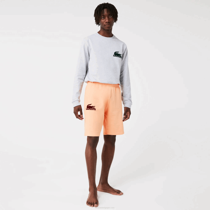 orange clair bordeaux rz6 V6HV1482 Hommes Lacoste short lounge molleton de coton crocodile velours