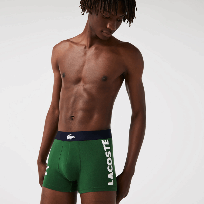 vert bleu marine blanc p52 V6HV1341 Hommes Lacoste Lot de 3 boxers dépareillés en coton stretch