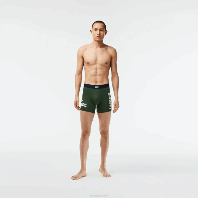 vert bleu marine blanc p52 V6HV1368 Hommes Lacoste Lot de 3 boxers longs en coton stretch taille crocodile