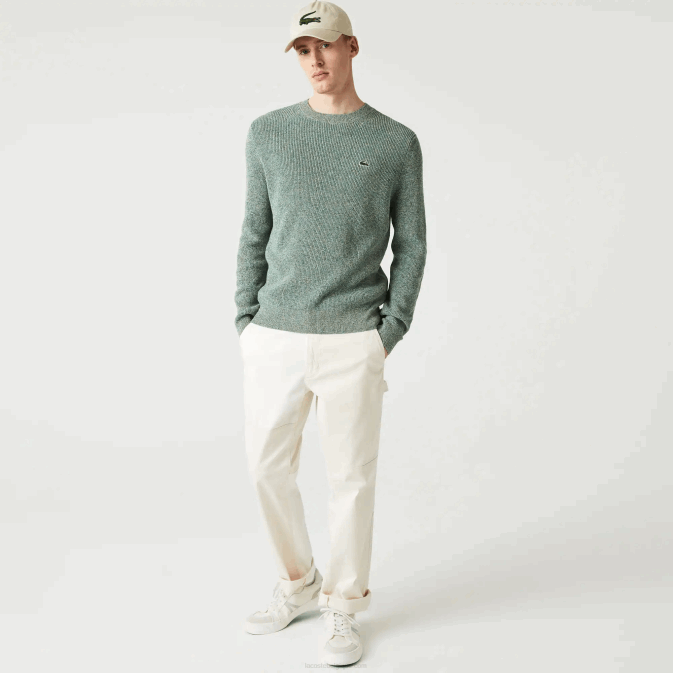 blanc vert beige ayq V6HV1621 Hommes Lacoste pull en maille chinée à col rond