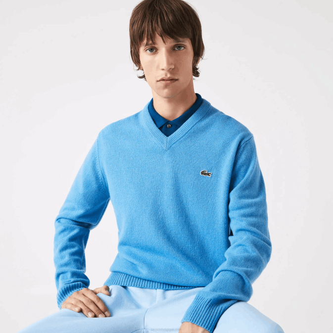 bleu 4xa V6HV1553 Hommes Lacoste pull en laine à col v