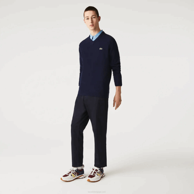 bleu marine 166 V6HV1555 Hommes Lacoste pull en laine à col v