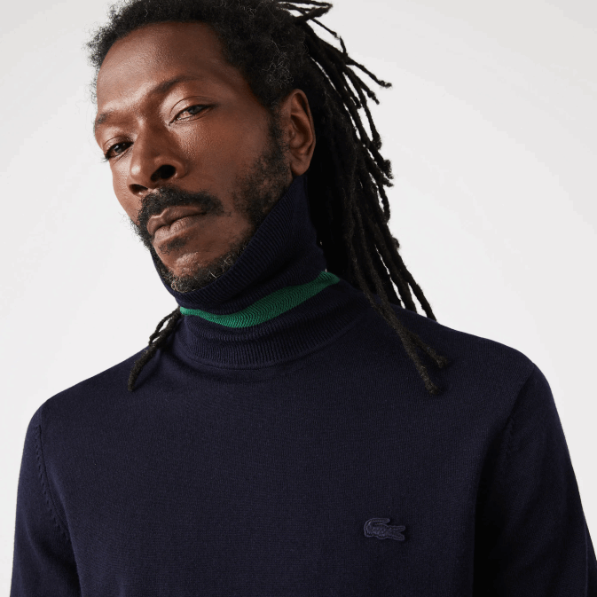 bleu marine 166 V6HV1592 Hommes Lacoste pull à col roulé en laine mérinos