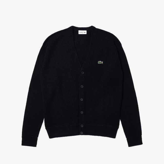 bleu marine 166 V6HV1605 Hommes Lacoste cardigan en laine boutonné ton sur ton coupe décontractée