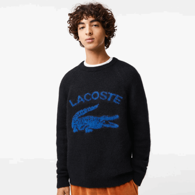 bleu noir 985 V6HV1464 Hommes Lacoste pull en alpaga mélangé crocodile contrasté