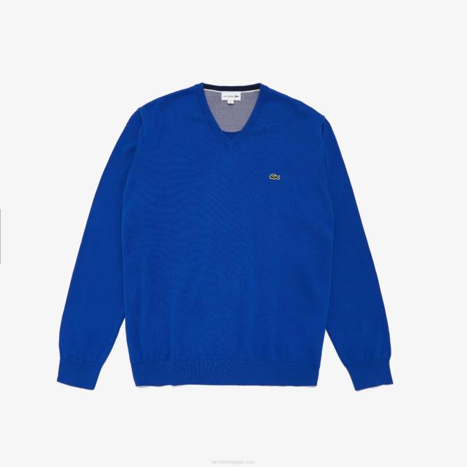 bleu q3f V6HV1636 Hommes Lacoste pull en coton à col v