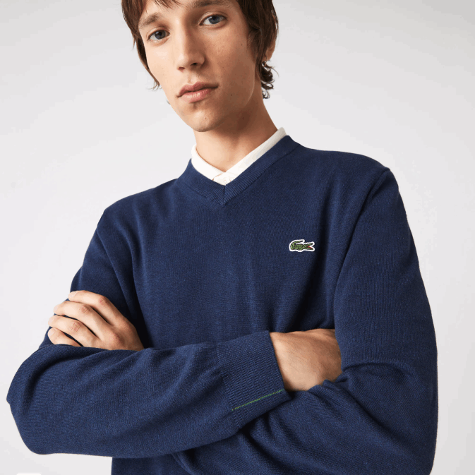 chine bleue 3gf V6HV1325 Hommes Lacoste pull col v en coton bio