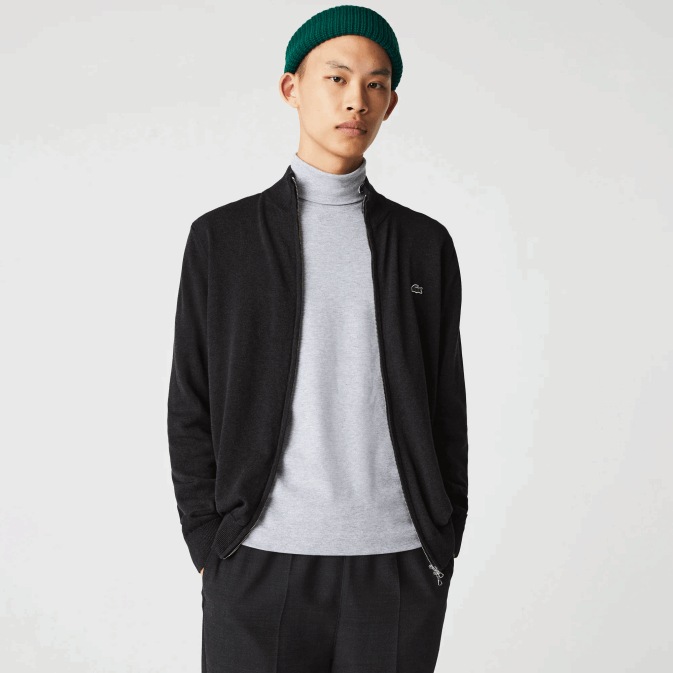 gris el6 V6HV462 Hommes Lacoste pull col montant zippé en coton bio