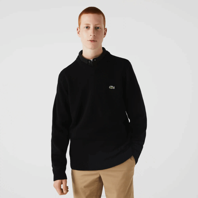 noir 031 V6HV1554 Hommes Lacoste pull en laine à col v