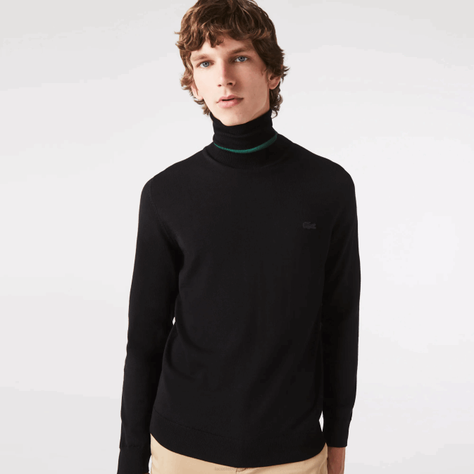 noir 031 V6HV1591 Hommes Lacoste pull à col roulé en laine mérinos