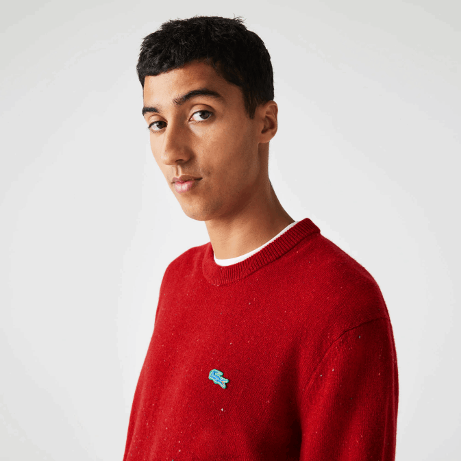rouge 7cq V6HV1509 Hommes Lacoste pull regular fit en jersey de laine imprimé moucheté