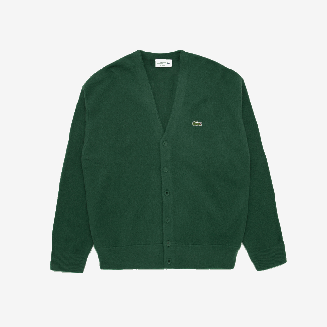 vert 132 V6HV1606 Hommes Lacoste cardigan en laine boutonné ton sur ton coupe décontractée