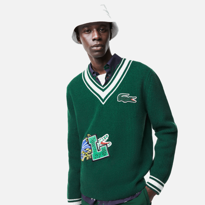 vert blanc an V6HV1379 Hommes Lacoste pull à badge comique