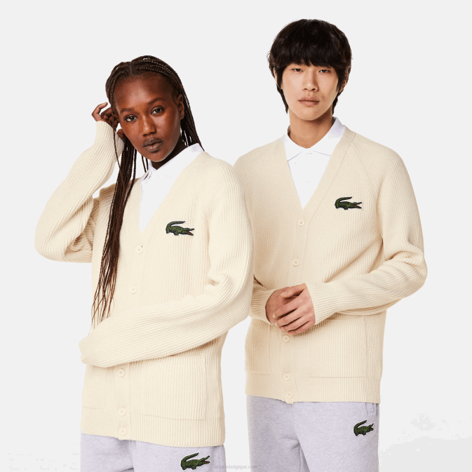 xfj blanc V6HV492 Hommes Lacoste cardigan col v en coton bio