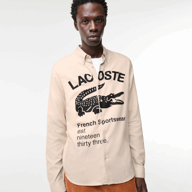 beige noir ub7 V6HV1654 Hommes Lacoste chemise coupe classique en flanelle à logo