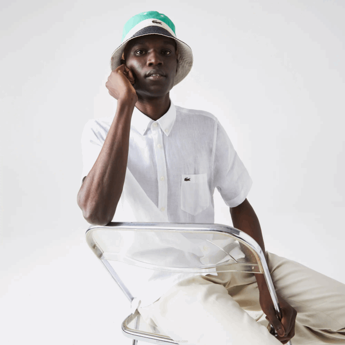 blanc 001 V6HV1646 Hommes Lacoste chemise en lin coupe classique