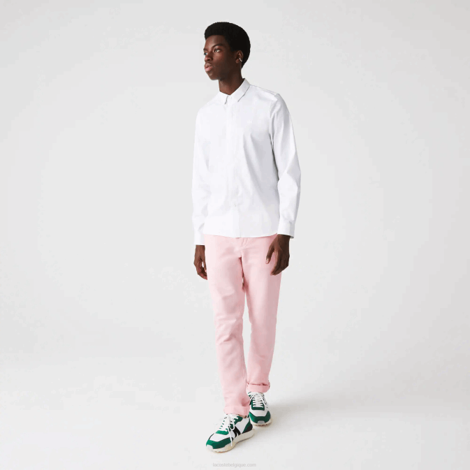 blanc 001 V6HV1648 Hommes Lacoste chemise coupe slim en popeline de coton stretch à patte dissimulée