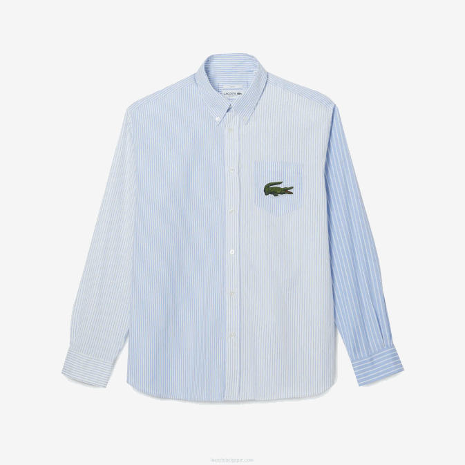 blanc bleu f6z V6HV494 Hommes Lacoste chemise en coton à larges rayures crocodiles
