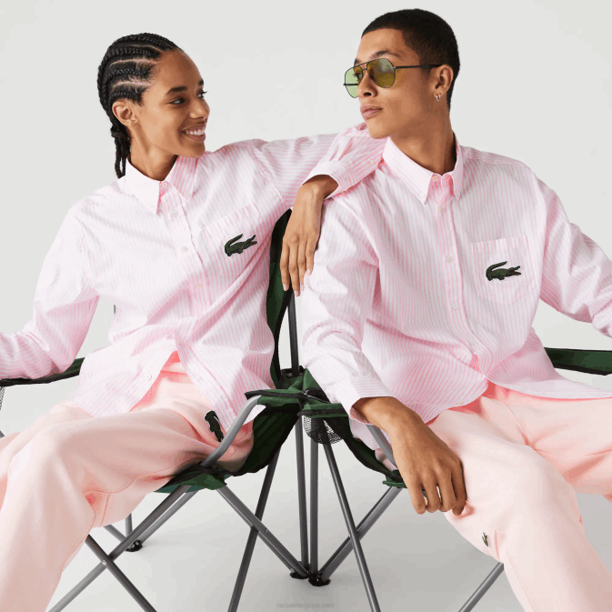 blanc rose clair 7fd V6HV412 Hommes Lacoste chemise ample en coton crocodile coupe ample