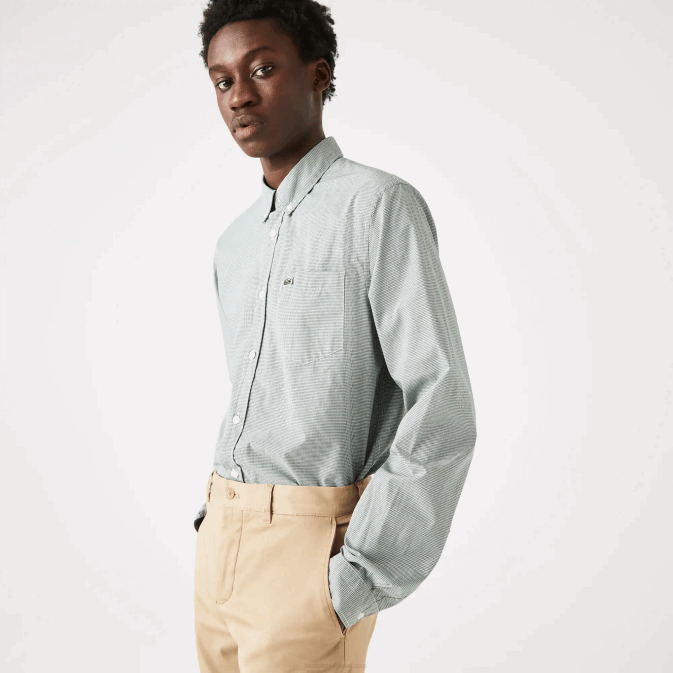 blanc vert 737 V6HV1486 Hommes Lacoste chemise coupe classique en popeline de coton