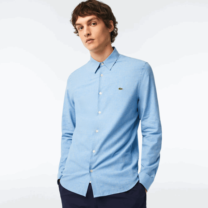 bleu blanc fv2 V6HV1520 Hommes Lacoste chemise cintrée en chambray de coton