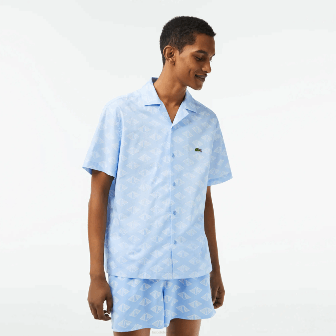 bleu blanc fv2 V6HV508 Hommes Lacoste chemise à motif monogrammé