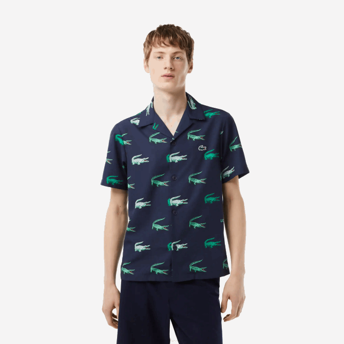 bleu marine 166 V6HV474 Hommes Lacoste chemise imprimée à manches courtes