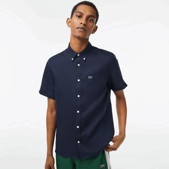 bleu marine 166 V6HV491 Hommes Lacoste chemise en lin à manches courtes