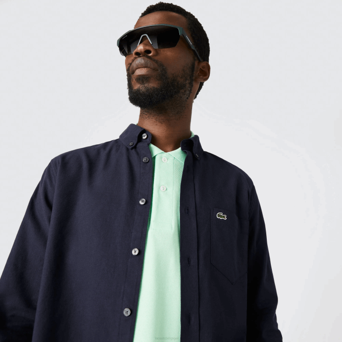 bleu marine 423 V6HV507 Hommes Lacoste chemise en coton oxford à col boutonné