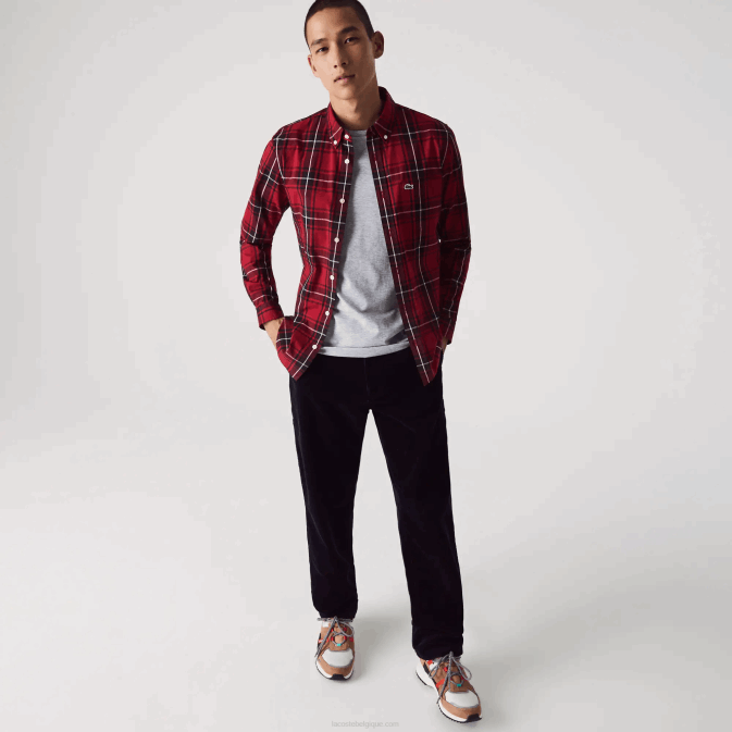 bordeaux noir blanc llu V6HV1612 Hommes Lacoste chemise slim fit en popeline de coton stretch à carreaux